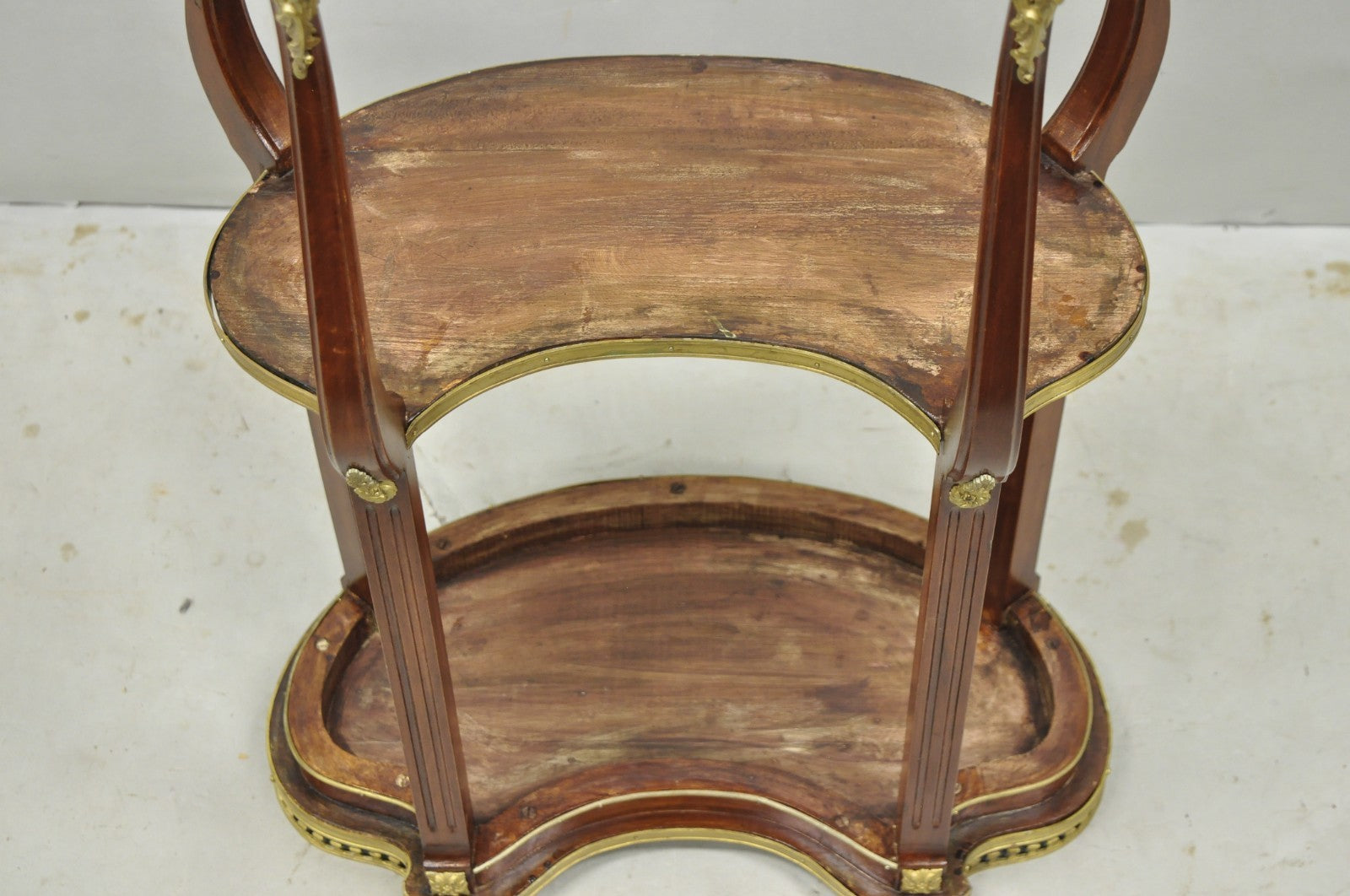 Vintage French Louis XV Style Mahogany Kidney Bean Side Table w/ Bronze Ormolu