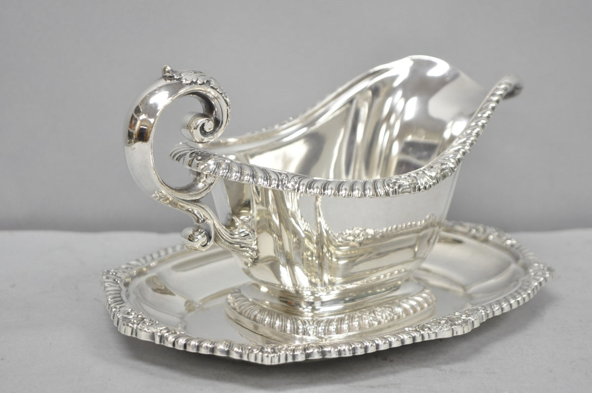 Vintage Gorham Y1130 Y1131 Victorian Silver Plated Gravy Sauce Boat & Underplate