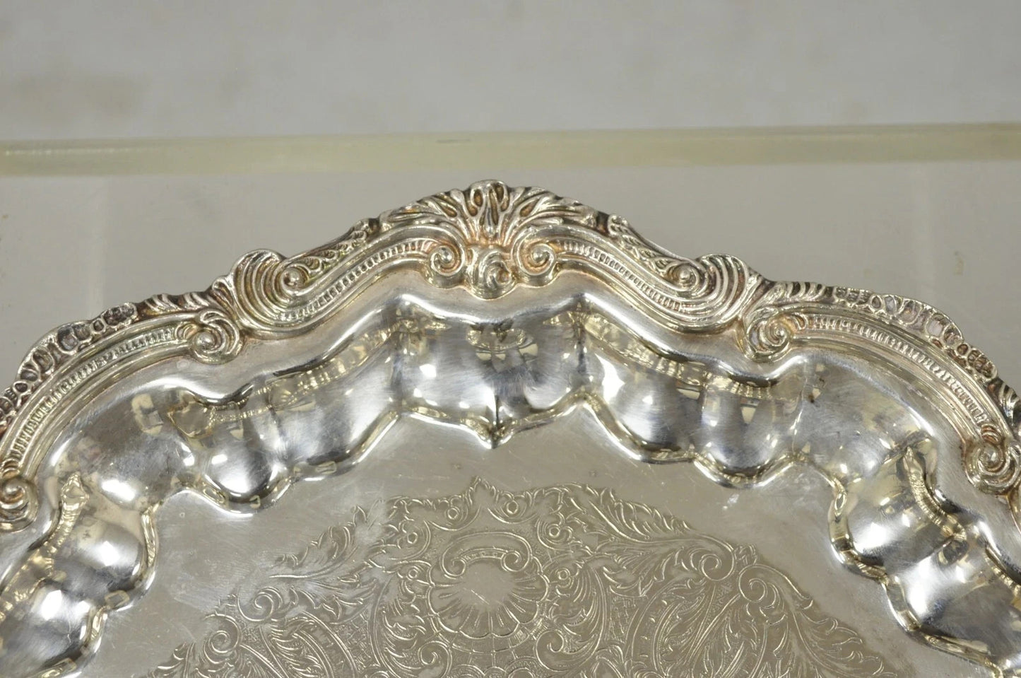 Vintage English Silver Mfg Regency Style Silver Plated 12" Trinket Platter Tray