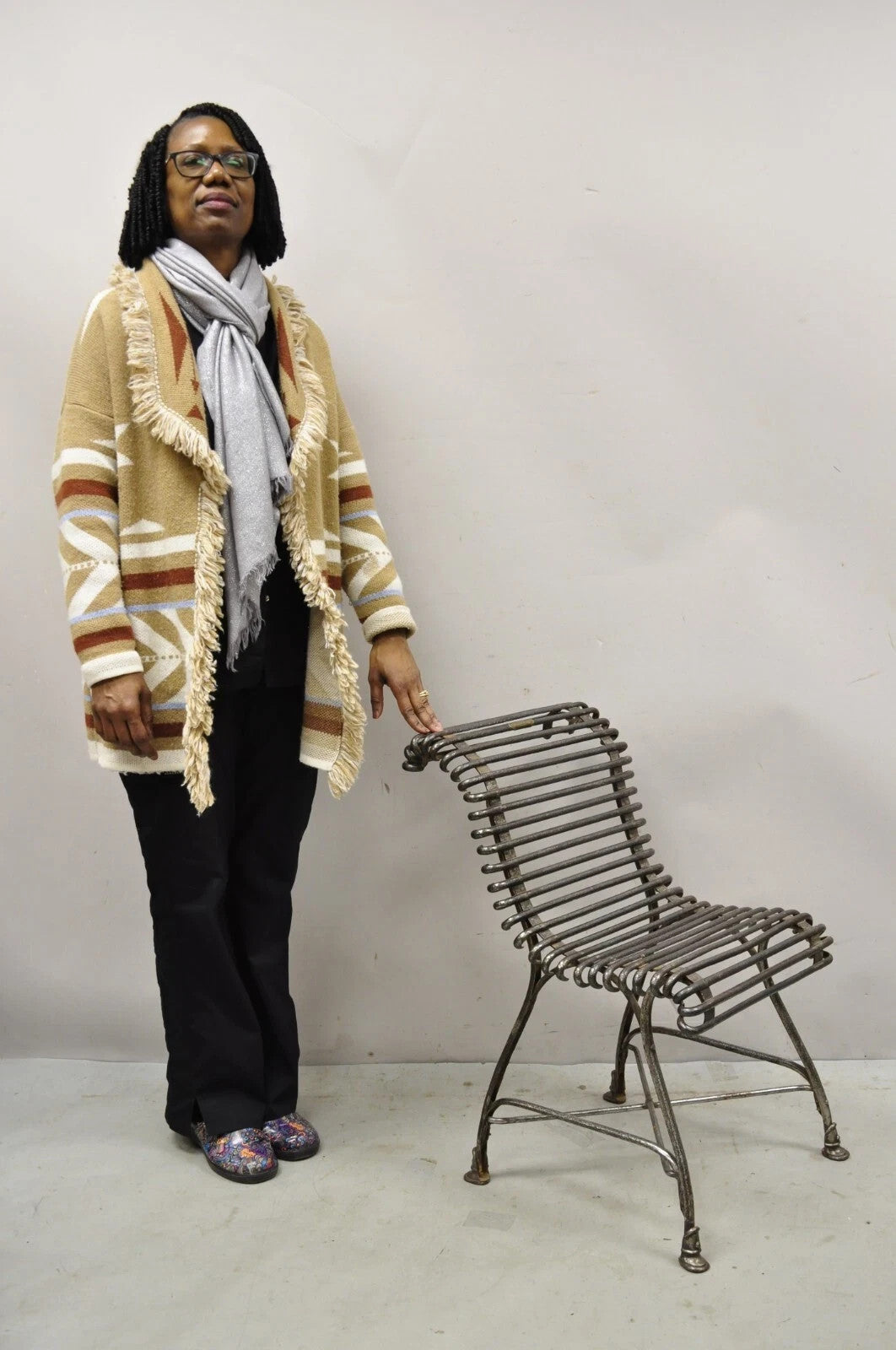 Antique Sauveur Arras French Wrought Cast Iron Spine Scrolling Garden Side Chair