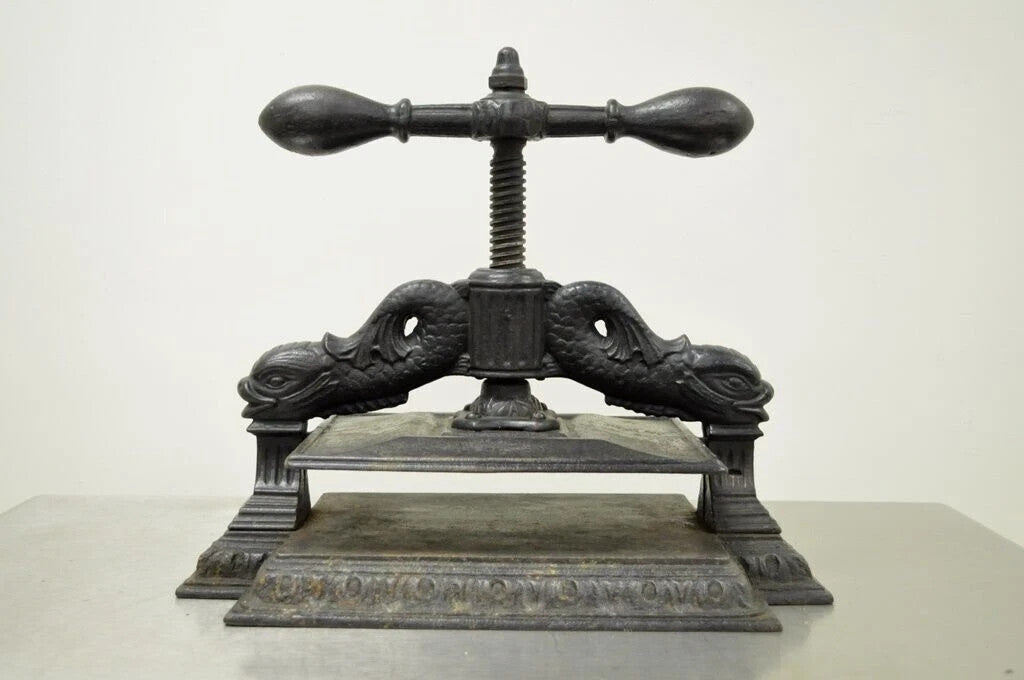 Antique 19th C. Cast Iron Classical Figural Dolphin Victorian Book Press