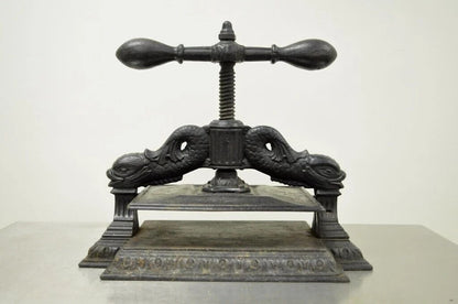 Antique 19th C. Cast Iron Classical Figural Dolphin Victorian Book Press
