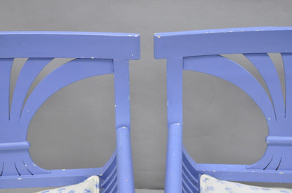 Vintage Hollywood Regency Italian Style Blue Curule X-Frame Arm Chair - a Pair