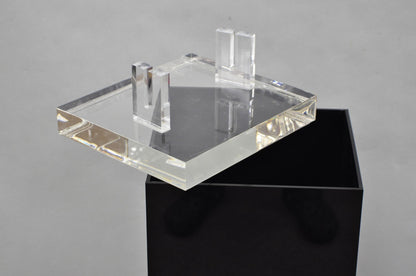 Vintage Mid Century Modern Clear Lucite & Black Acrylic Lighted Pedestal Stand