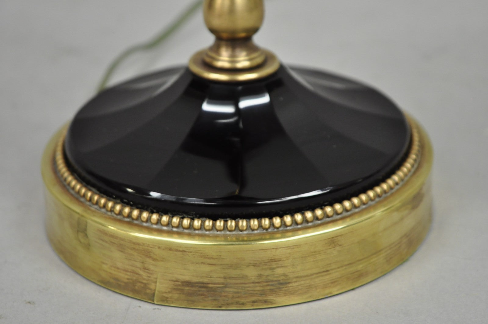 Antique French Neoclassical Black Faceted Oplalene Glass Urn Brass Table Lamp