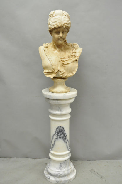 Vintage Victorian Style Carved Marble Young Lady Maiden Bust Statue Sculpture
