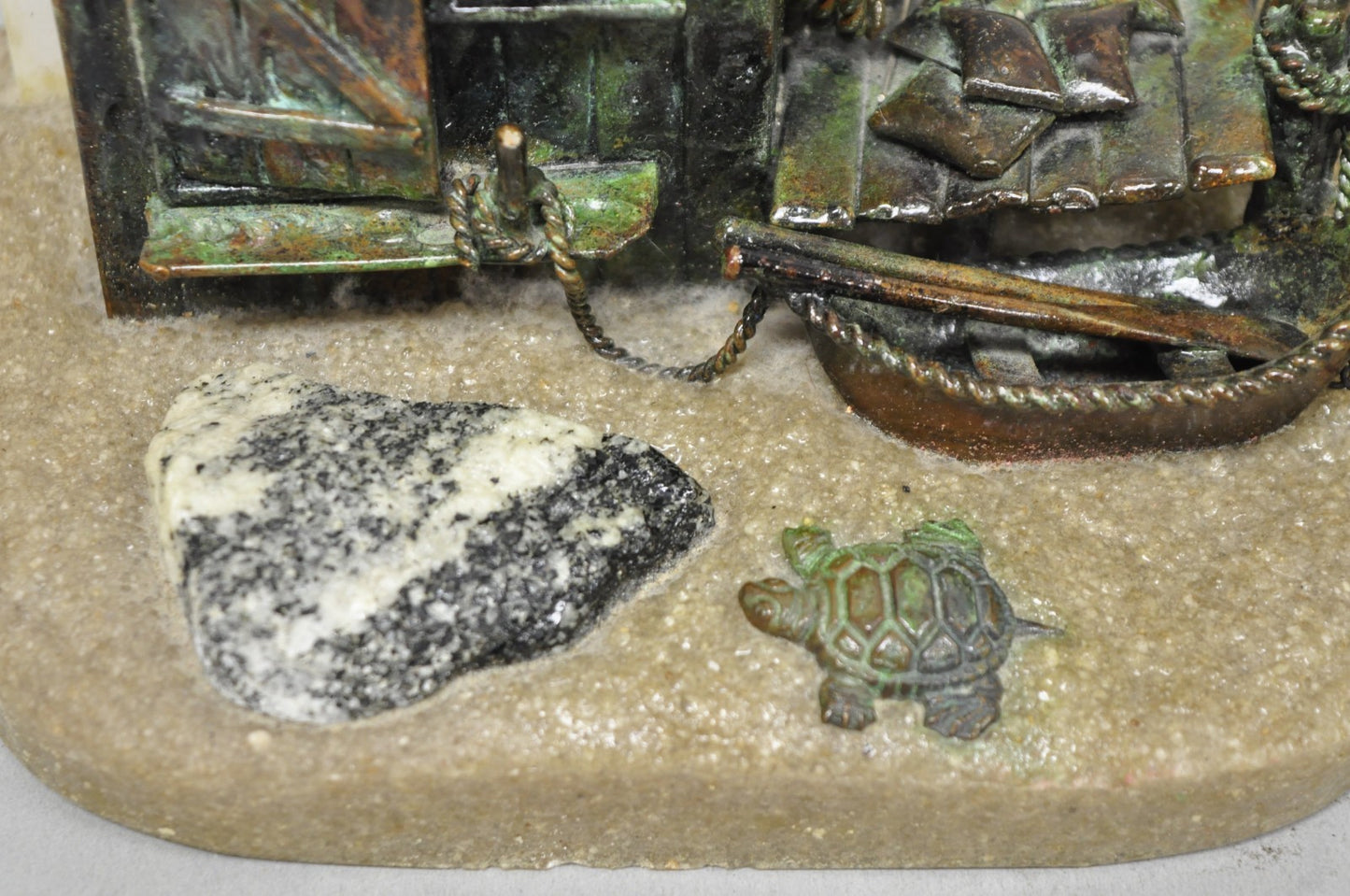 Curtis Clawson Mid Century Modern Brutalist Nautical Bronze & Marble Bookends