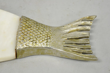 Vintage Mid Century Modern Fish Marble Metal Cutting Board Sushi Serving Platter