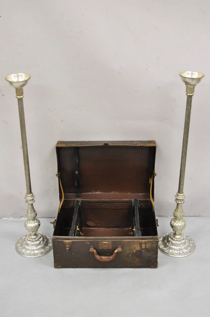 Vintage 43" Tall Baroque Silver Plated Collapsible Floor Candlesticks in Box