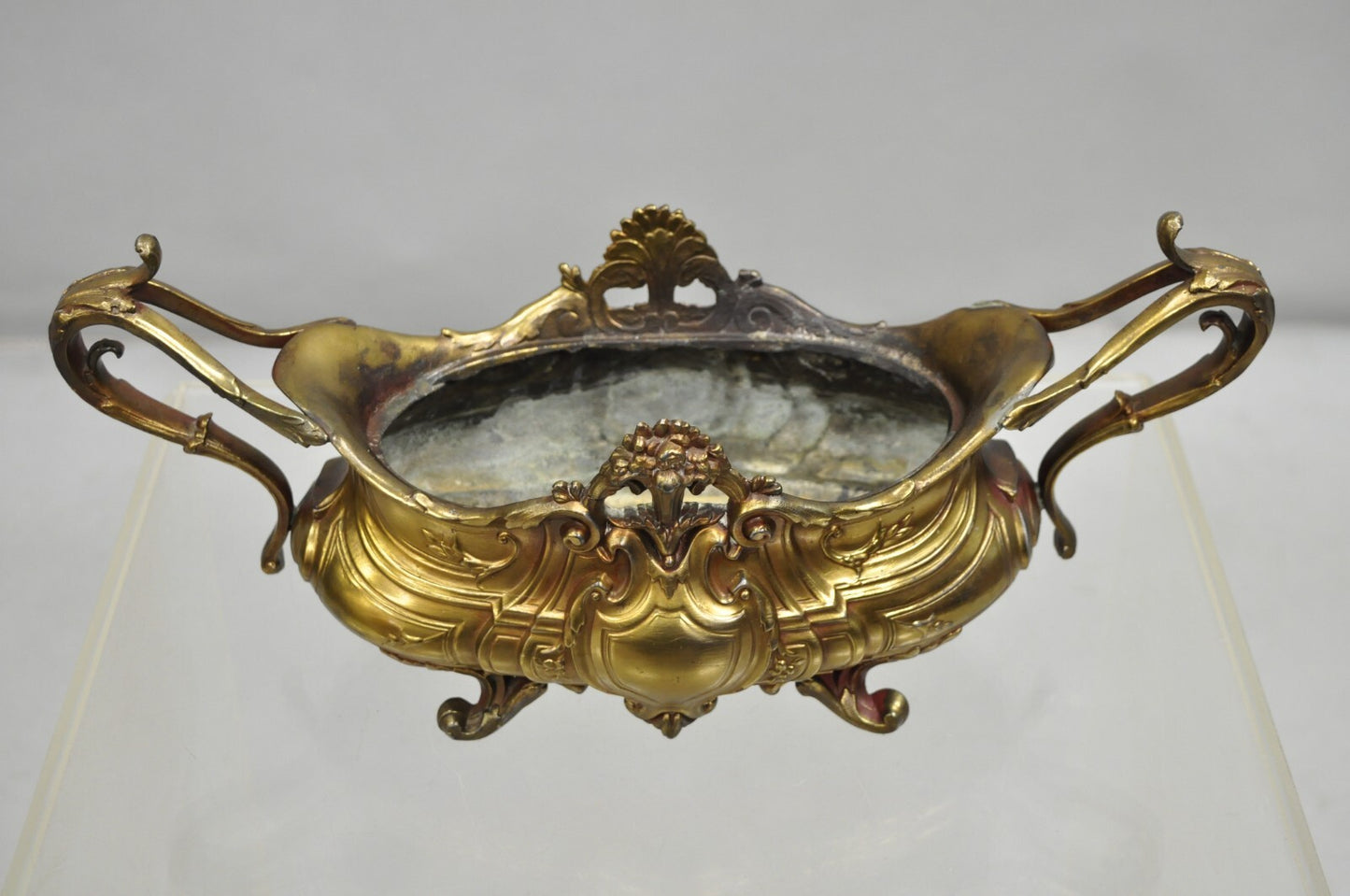 French Art Nouveau Louis XV Gold Spelter Metal Planter Jardiniere Centerpiece