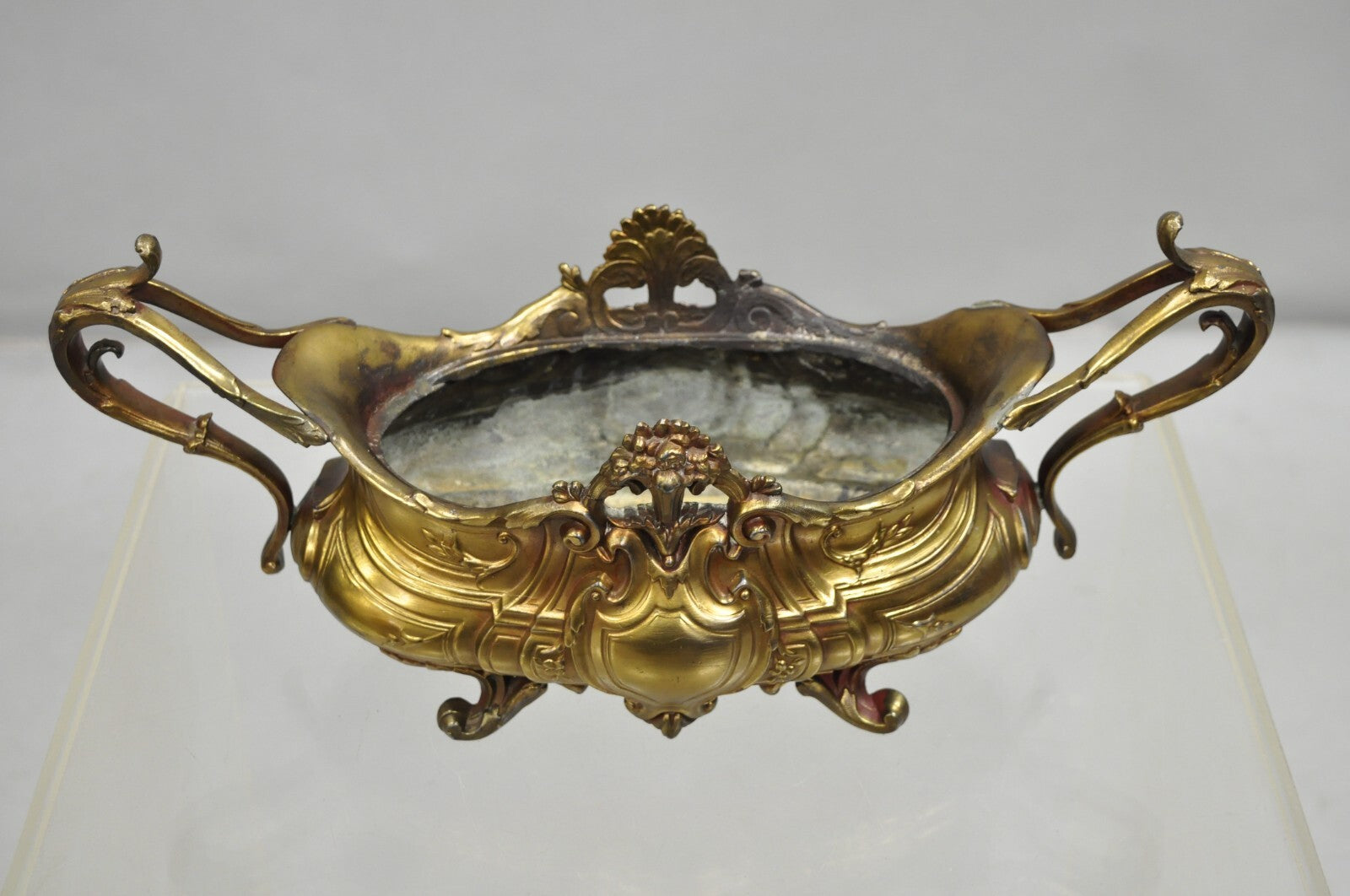 French Art Nouveau Louis XV Gold Spelter Metal Planter Jardiniere Centerpiece