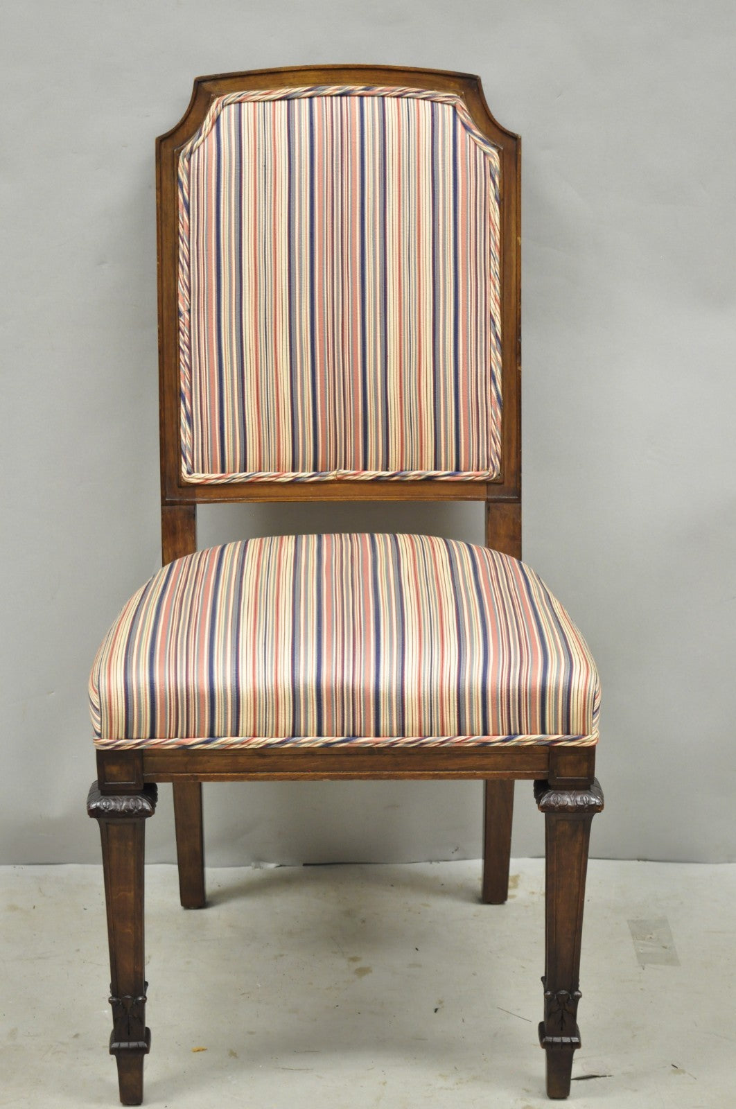Vintage French Country Provincial Style Carved Walnut Dining Side Chair Set of 4