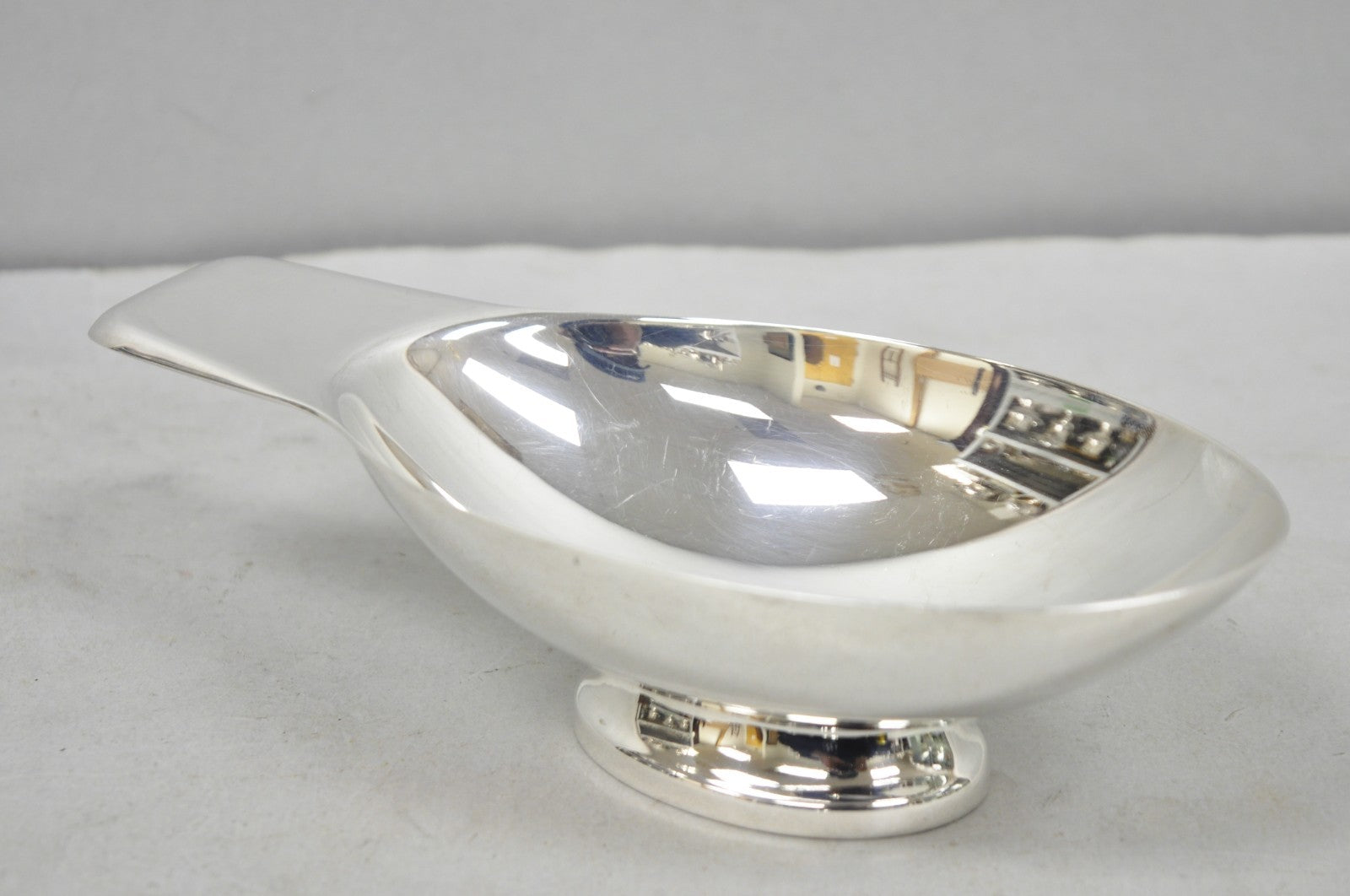 Christofle France Gallia Silver Plated Figural Gravy Sauce Boat w/ Swan Spoon
