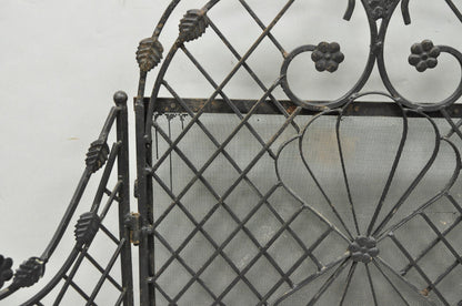 Antique Gothic Arts & Crafts Wrought Iron Scrolling Folding Fireplace Screen