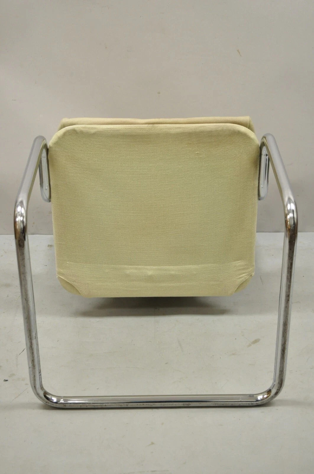 Vintage Mid Century Modern Milo Baughman Style Tubular Chrome Fabric Arm Chair