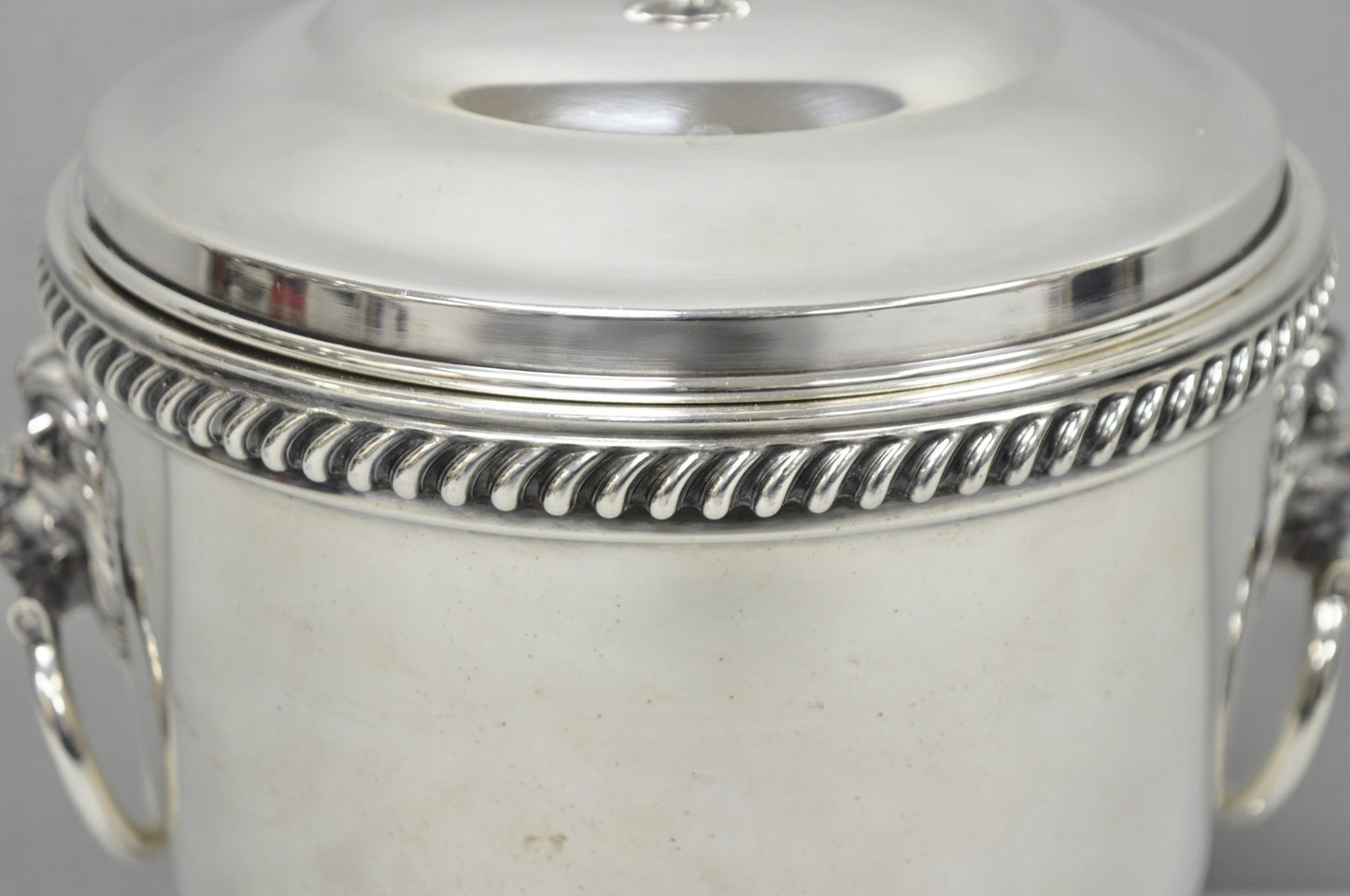 Antique English Regency Lion Head Silver Plated Covered Bar Ice Bucket