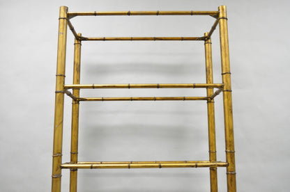 Vintage Hollywood Regency Gold Gilt Iron Metal Faux Bamboo Etagere Bookcase