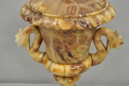 Vintage Italian Neoclassical Style Carved Alabaster Trophy Cup Urn Table Lamp