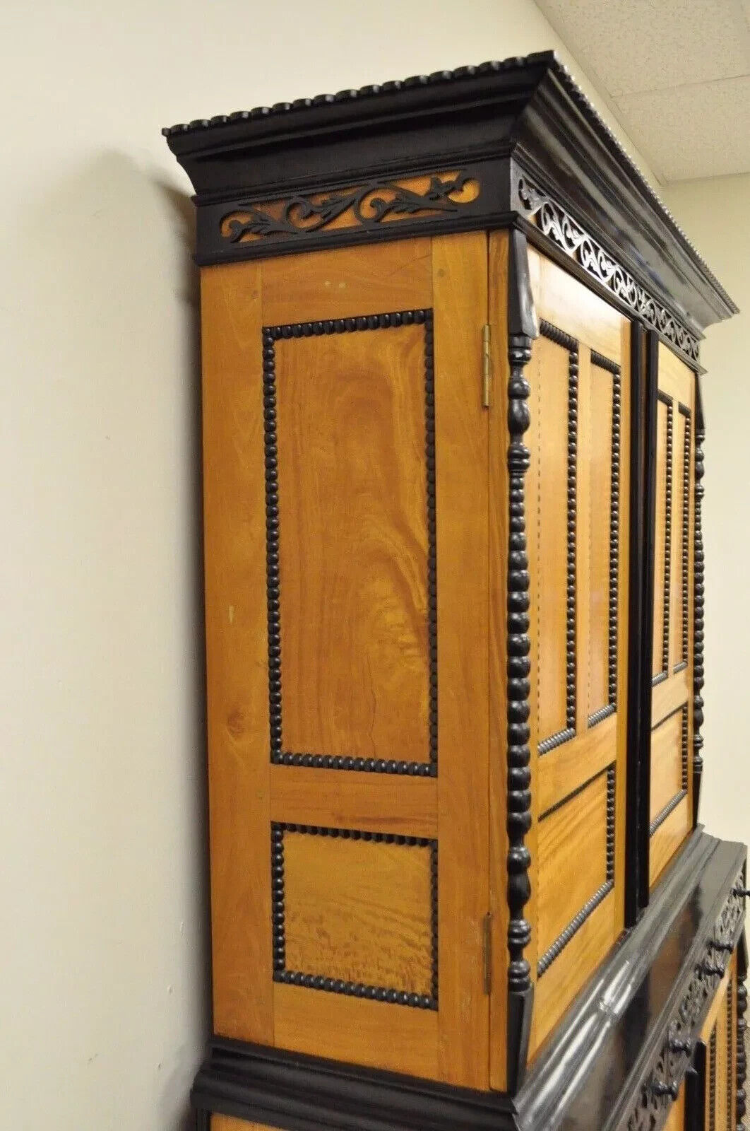Ceylonese British Colonial Style Satinwood Ebony Mahogany Hutch Cupboard Cabinet