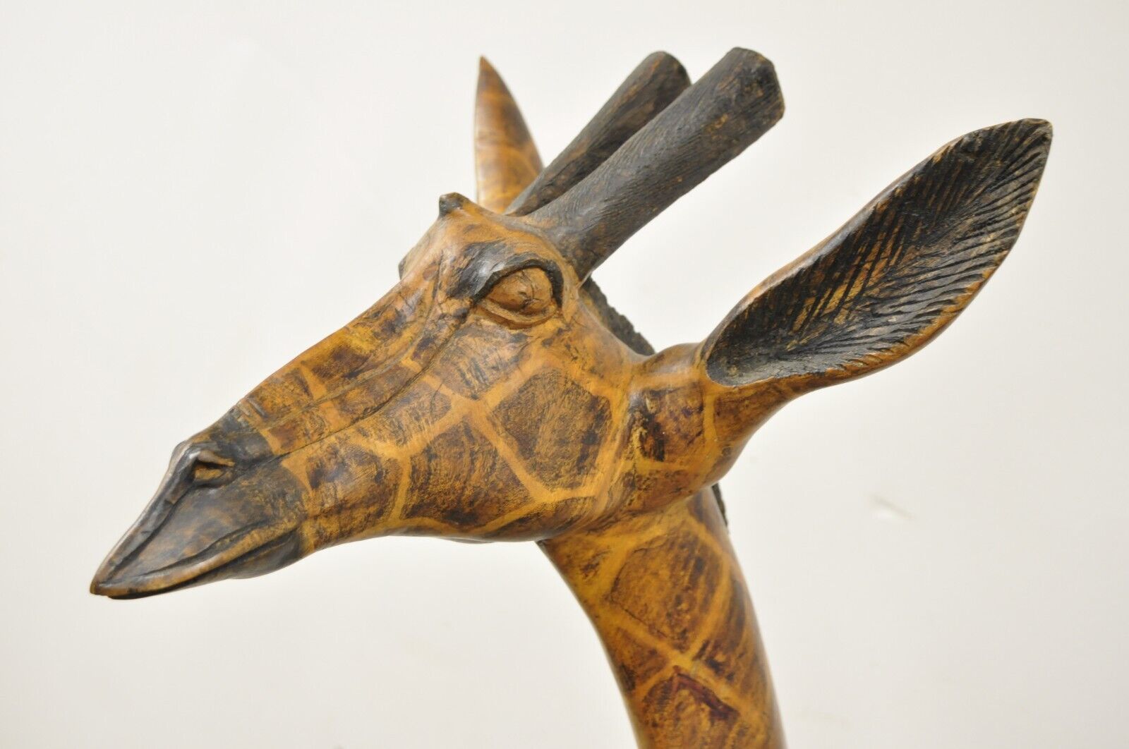 Vintage Solid Carved Wood 72” Tall African Safari Giraffe Statue Sculpture