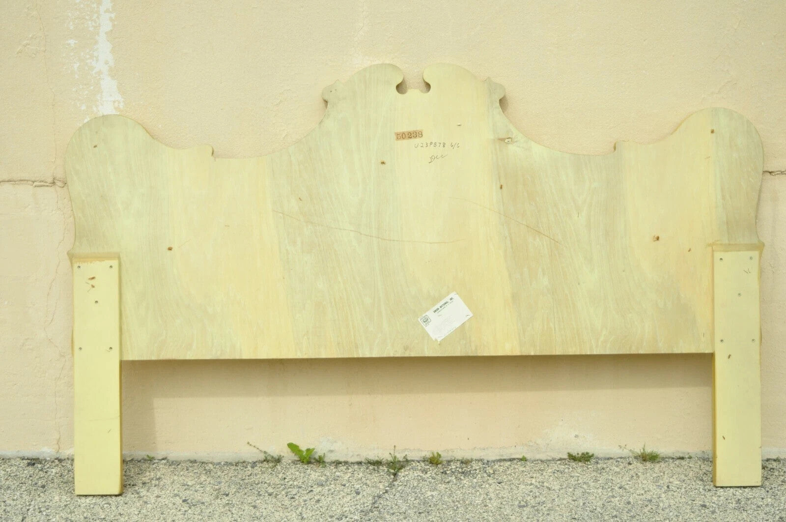 Vintage Chinoiserie Yellow Painted King Size Bed Headboard by Union National