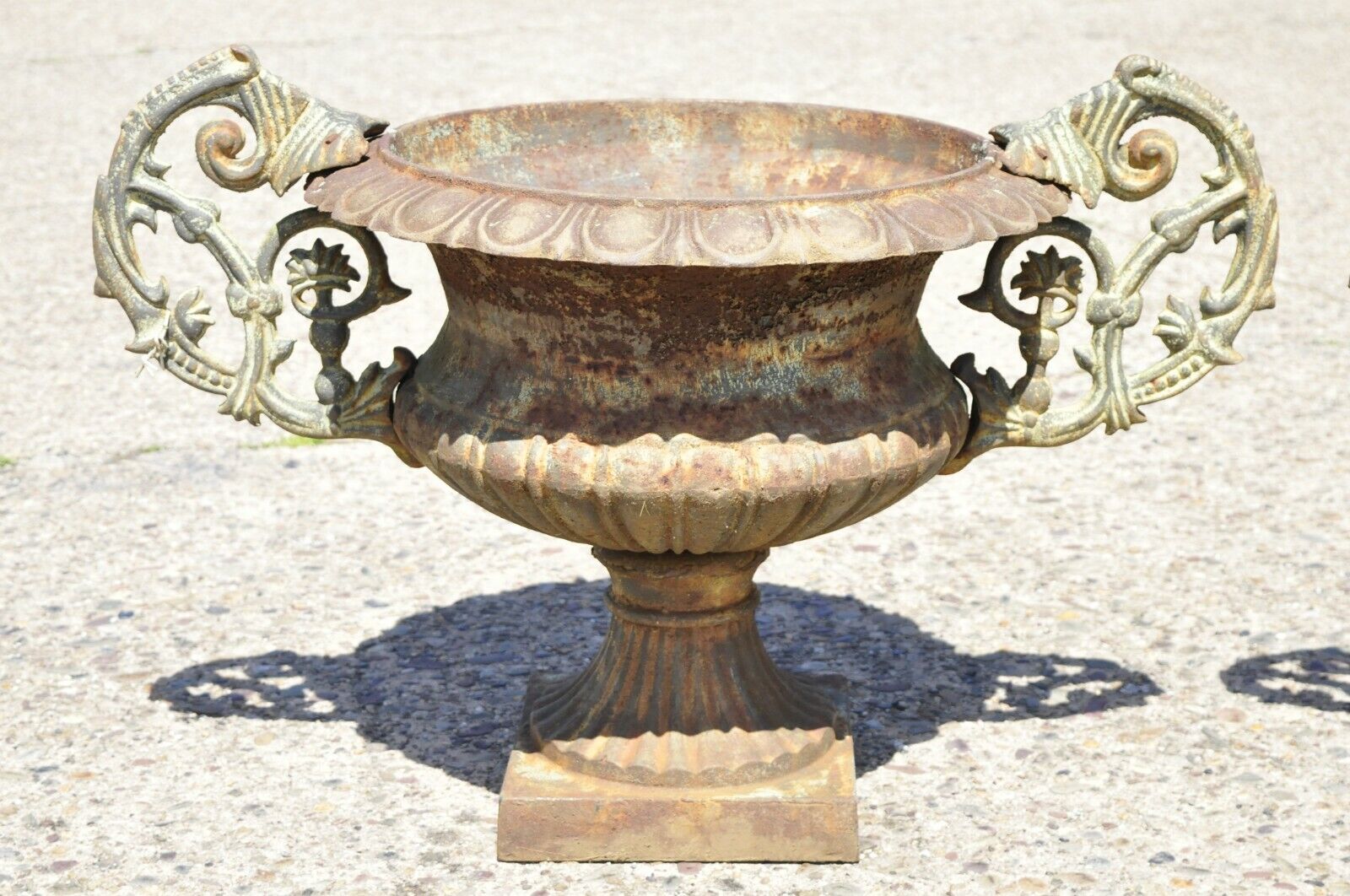 Cast Iron Victorian Style Vrn Form Garden Planters with Handles - a pair
