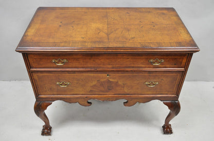 Antique English Georgian Burl Walnut Ball and Claw Inlaid Lowboy Bachelor Chest