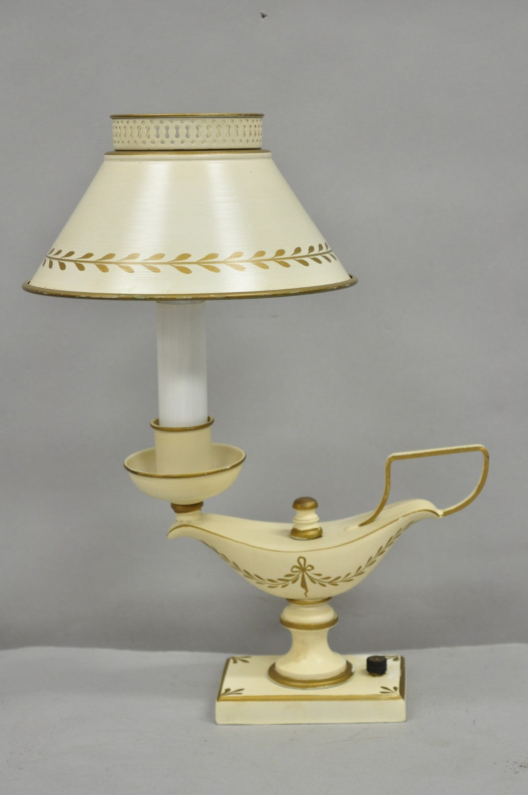 Vintage French Country White Gold Small Genie Lantern Tole Bouillotte Desk Lamp