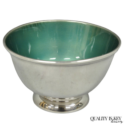Vintage Towle Mid Century Modern Silver Plated Green Enamel Candy Nut Dish Bowl