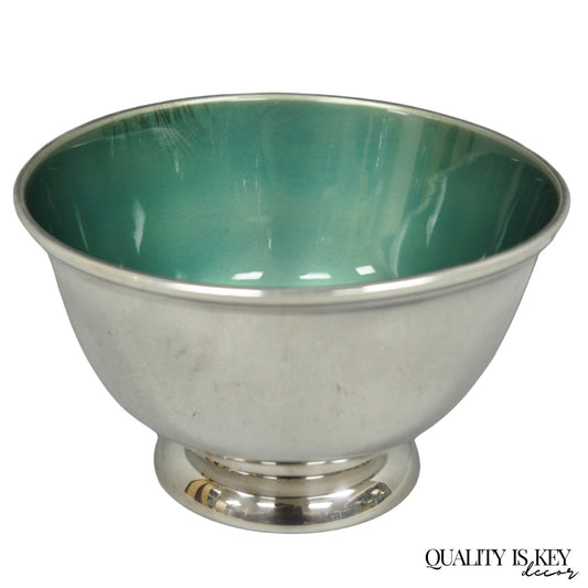 Vintage Towle Mid Century Modern Silver Plated Green Enamel Candy Nut Dish Bowl