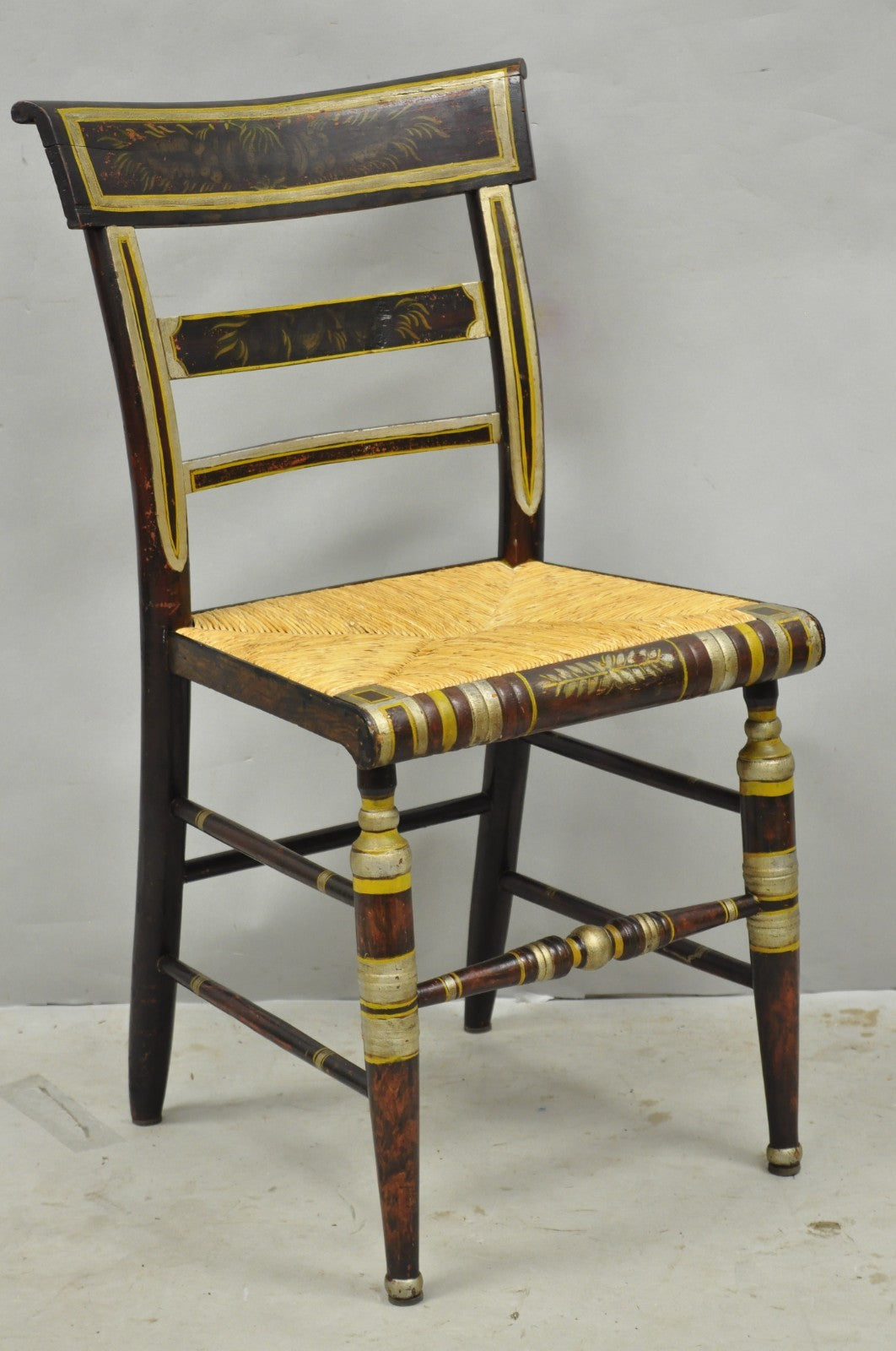 Antique Colonial Red Hand Painted Harvest Hitchcock Rush Seat Side Chair