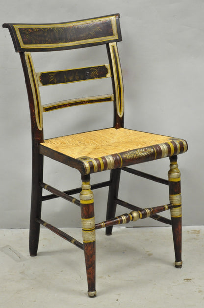 Antique Colonial Red Hand Painted Harvest Hitchcock Rush Seat Side Chair