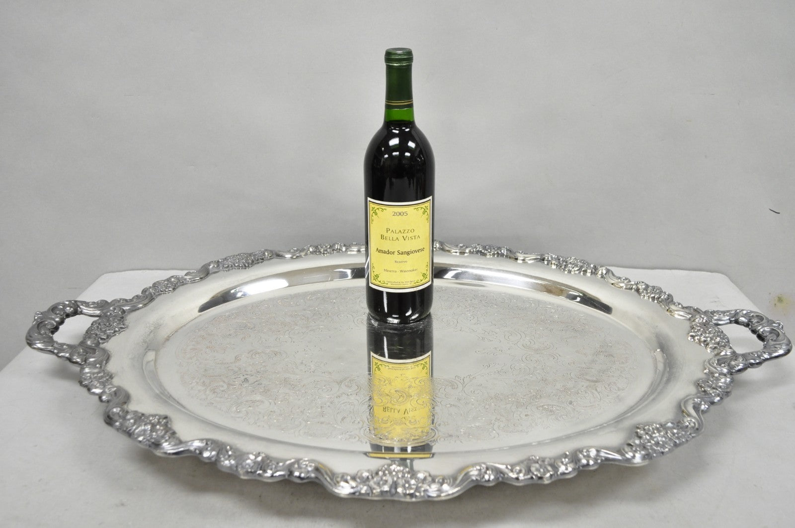 Vintage Poole 400 Lancaster Rose Silver Plated Bar Serving Platter Tray on Feet