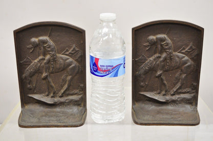 Antique Cast Iron End of Trail Indian Native American Figural Bookends