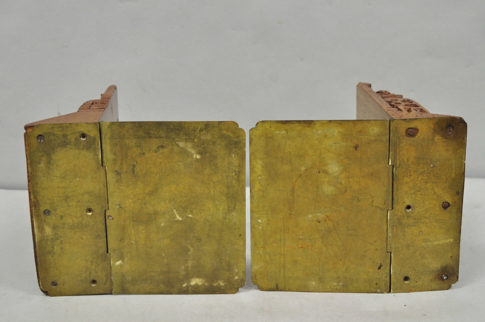 Vintage Chinese Hand Carved Hard Wood Scholar Bookends by George Zee - a Pair