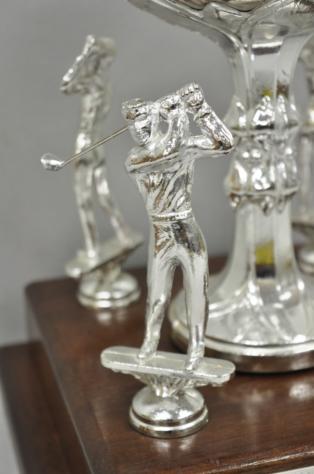 Vintage 1970s Silver Metal & Wood Figural Golf Trophy Award Cup John Sanzari