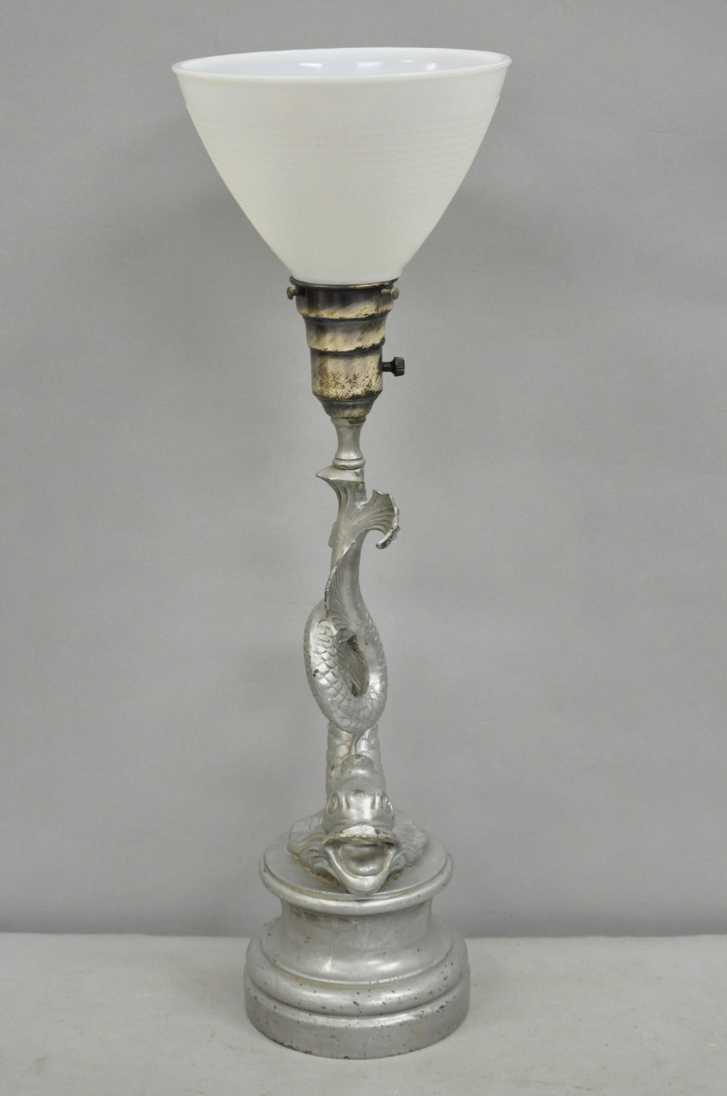 Vintage French Neoclassical Style Figural Gilt Metal Serpent Dolphin Table Lamp