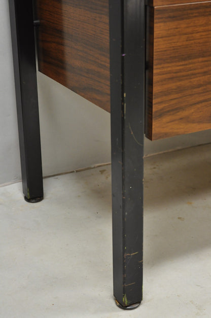 Vintage Mid Century Modern Faux Rosewood Laminate Steel Metal Credenza Cabinet
