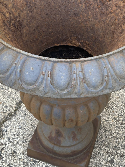 Vintage French Empire Style Large 30" Cast Iron Urn Form Garden Planters - Pair