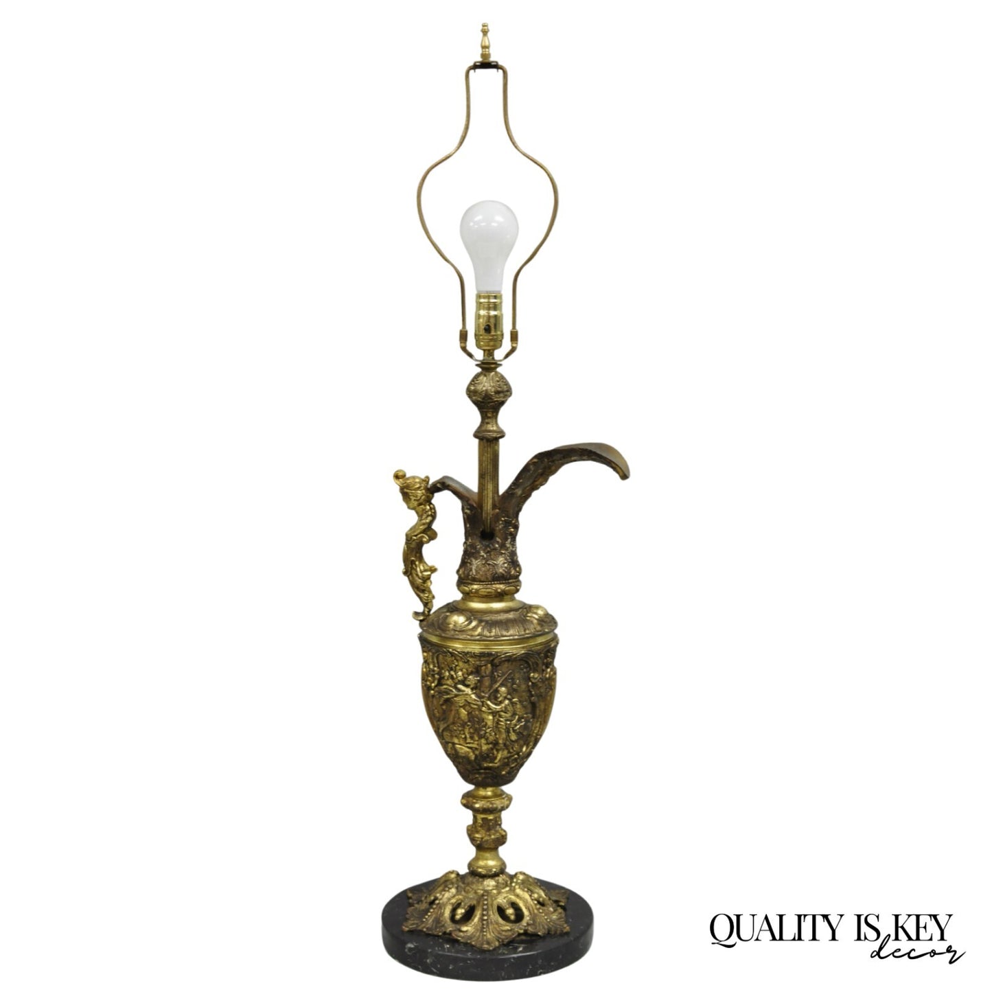 Vintage French Renaissance Large Figural Bronze Ewer Urn Pitcher Table Lamp