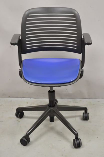 Steelcase 487 Cachet Swivel Office Desk Chair with Blue Seat - a Pair