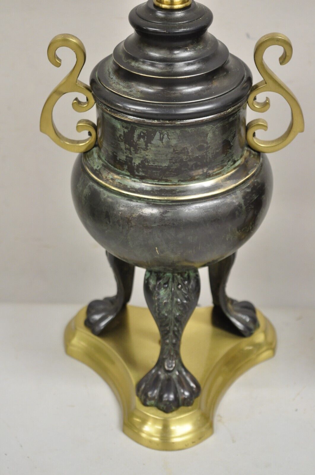 Chinoiserie Asian Verdigris Green Bronze Censor Table Lamp by Wildwood - a Pair