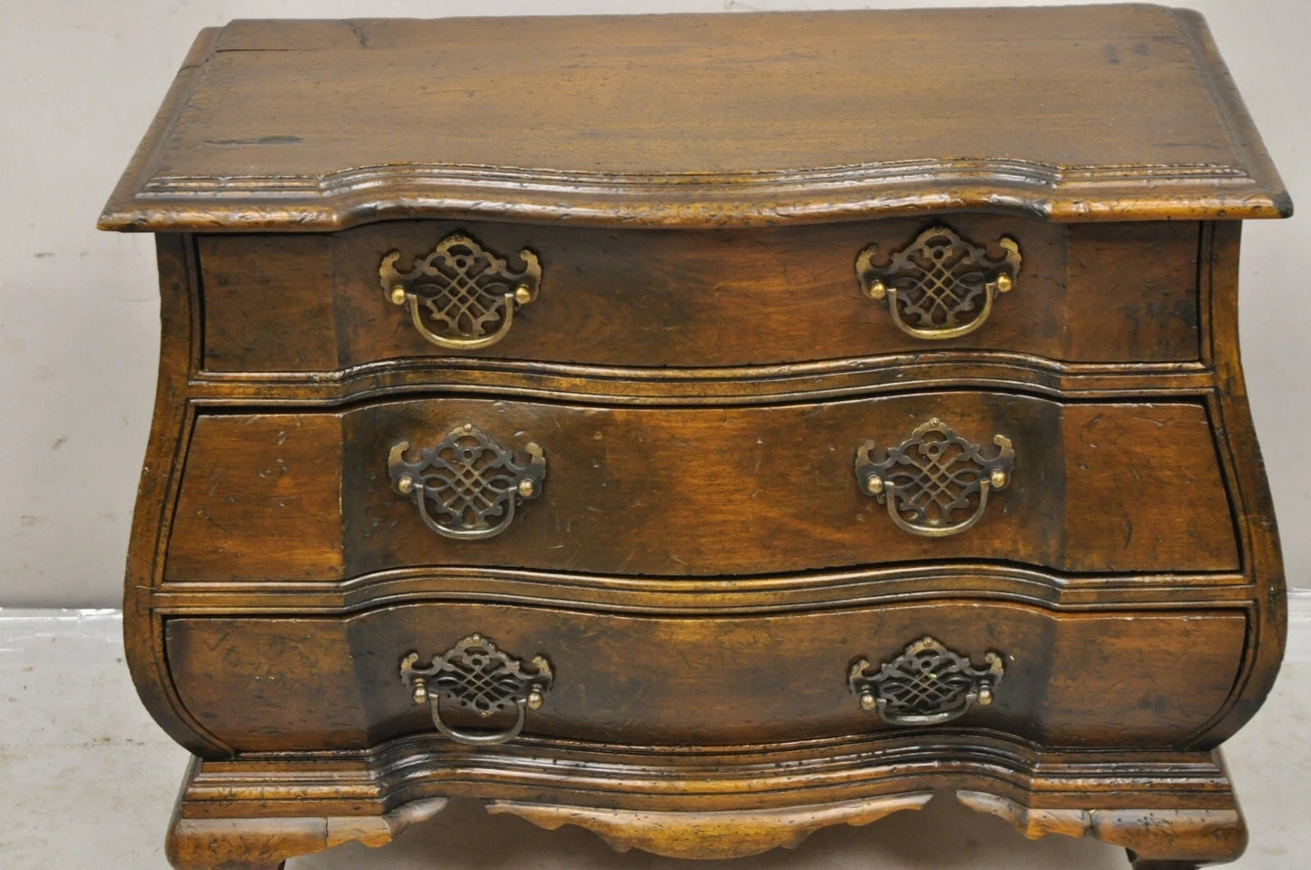 Vintage Small Salesman Sample Chippendale Georgian Style 3 Drawer Bombe Commode