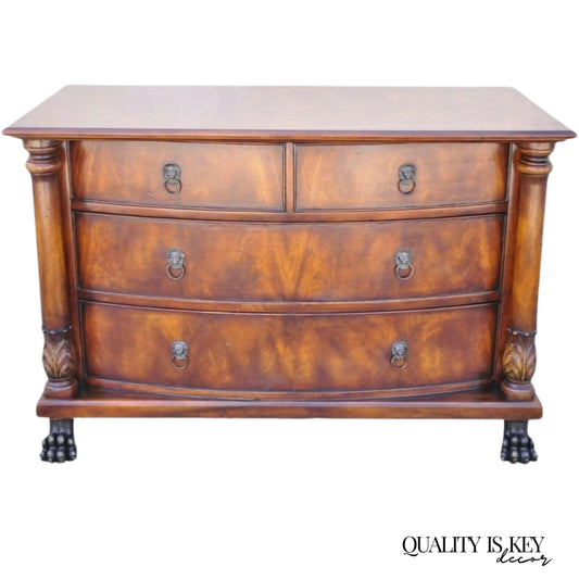 French Empire Style Mahogany Bow Front Large Chest Dresser w/ Bronze Paw Feet