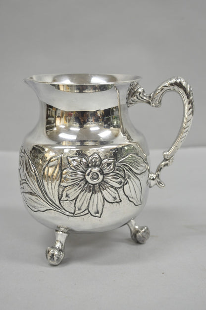 Vintage Art Nouveau Floral Repousse Silver Plated Footed Water Pitcher