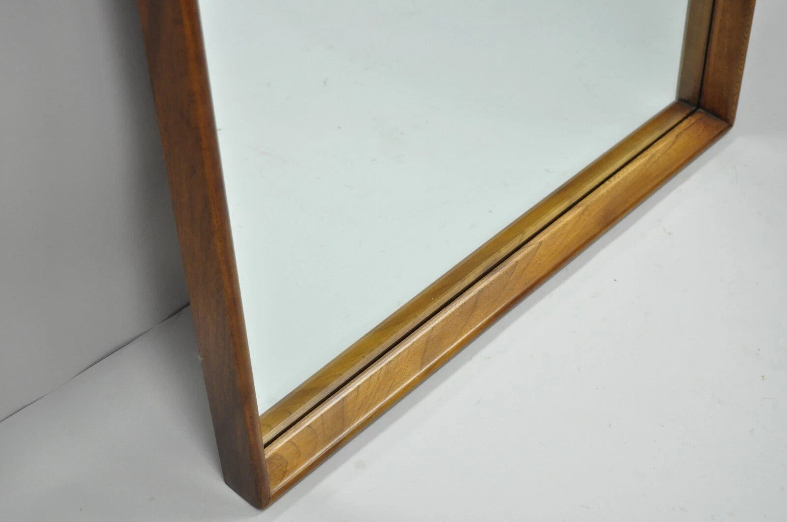 Vintage Mid Century Modern Sculpted Walnut & Rosewood Beveled Glass Wall Mirror