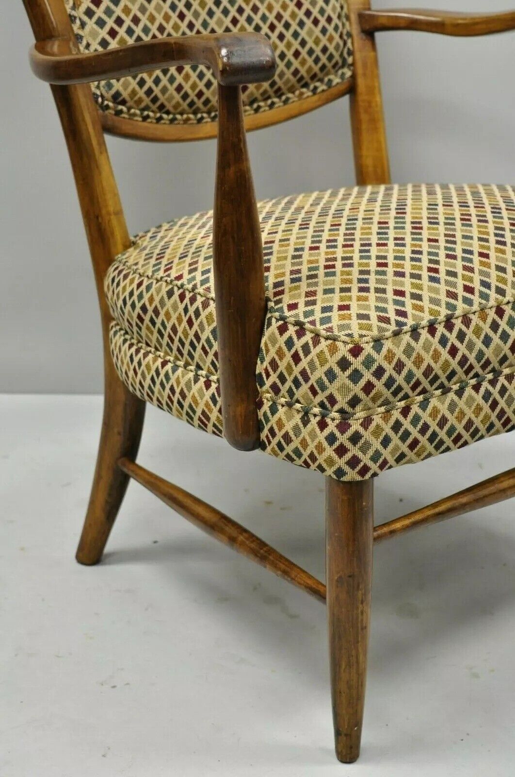 Vintage Edward Wormley Style Mid Century Modern High Back Maple Arm Chair