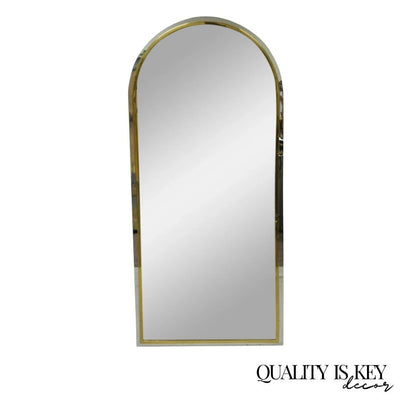 Italian Modernist Maison Jansen Style Steel Brass Chrome Arch 48" Wall Mirror