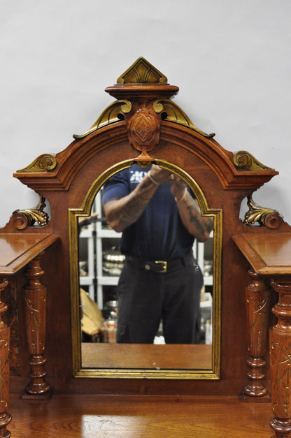 Antique Victorian Burl Walnut Slant Front Secretary Writing Desk with Mirror