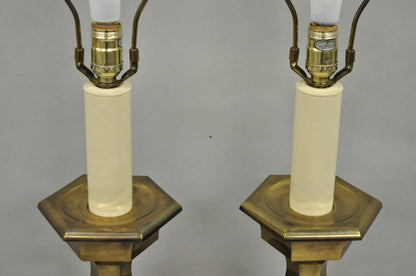 Vintage Hollywood Regency Burnished Brass Candlestick Table Lamps - a Pair